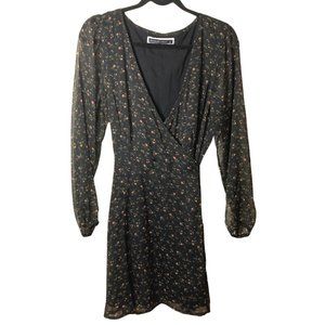 Abercrombie & Fitch Long Sleeve Wrap Dress Black Pink Floral, size L